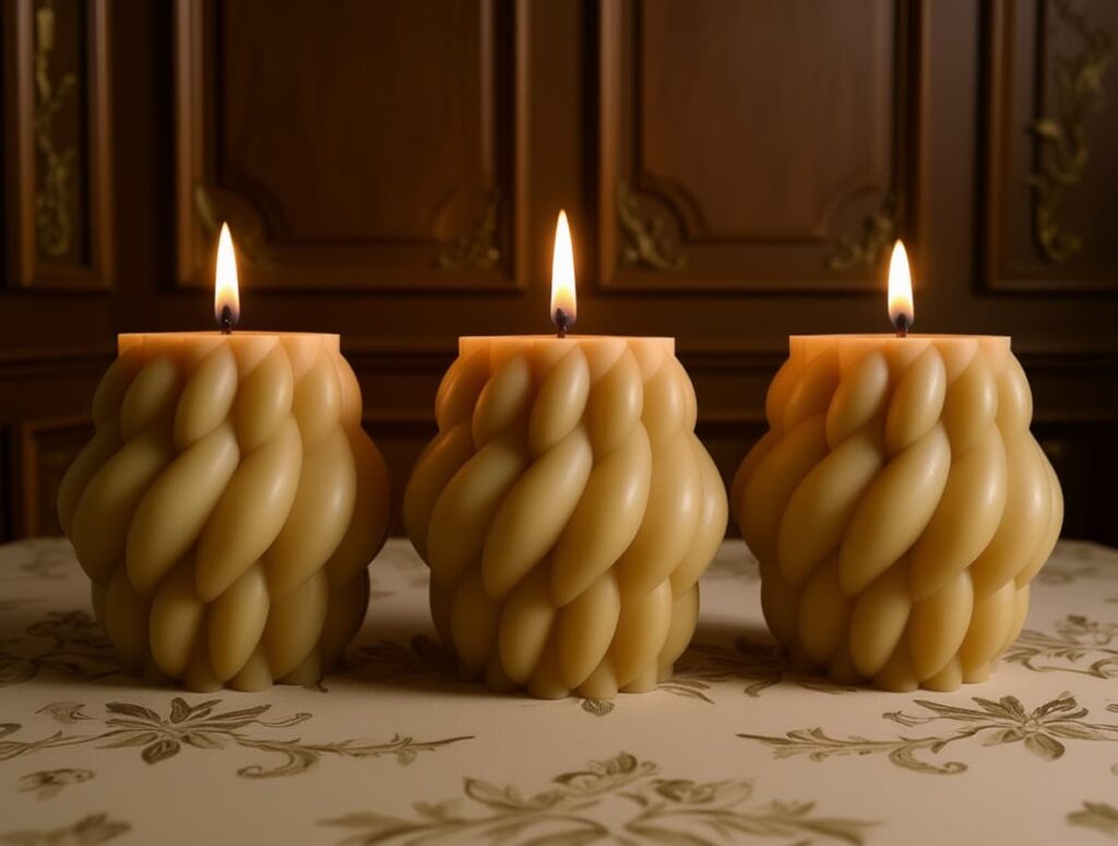 Beeswax candle with vintage background made from Canadian beeswax, highlighting Sensosalve’s commitment to quality, natural products, and environmentally responsible Canadian-made candles, soaps, and salves in Richmond, BC